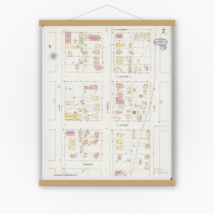 Old map wall art mockup — magnetic wood frame on white wall — Sanborn Fire Insurance Map from Mankato, Blue Earth County, Minnesota (1894), Sheet #0007