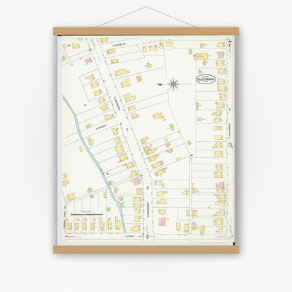 Old map wall art mockup — magnetic wood frame on white wall — Sanborn Fire Insurance Map from Bellefontaine, Logan County, Ohio (1907), Sheet #0007