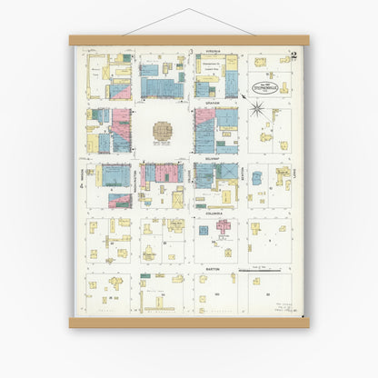 Old map wall art mockup — magnetic wood frame on white wall — Sanborn Fire Insurance Map from Stephenville, Erath County, Texas (1907), Sheet #0002