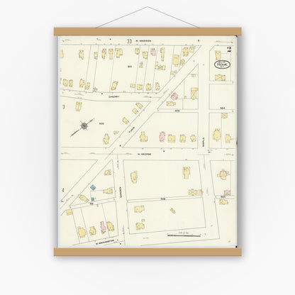 Old map wall art mockup — magnetic wood frame on white wall — Sanborn Fire Insurance Map from Rome, Oneida County, New York (1909), Sheet #0002