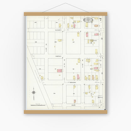 Old map wall art mockup — magnetic wood frame on white wall — Sanborn Fire Insurance Map from Mechanicville, Saratoga County, New York (1911), Sheet #0007