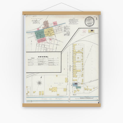 Old map wall art mockup — magnetic wood frame on white wall — Sanborn Fire Insurance Map from Lemont, Cook County, Illinois (1894) - Complete Map Set