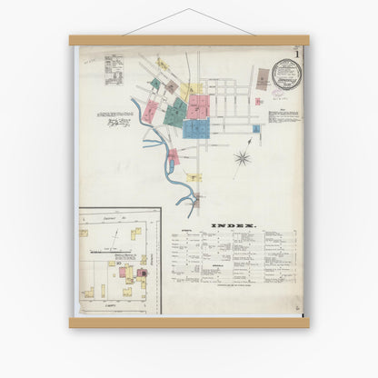 Old map wall art mockup — magnetic wood frame on white wall — Sanborn Fire Insurance Map from Dansville, Livingston County, New York (1893) - Complete Map Set