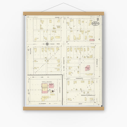 Old map wall art mockup — magnetic wood frame on white wall — Sanborn Fire Insurance Map from Big Rapids, Mecosta County, Michigan (1914), Sheet #0002