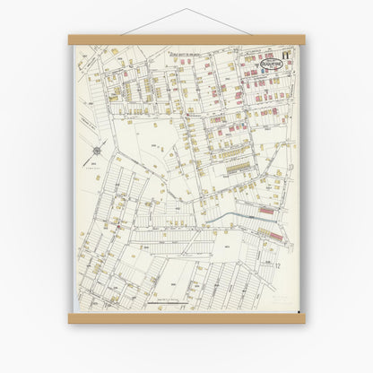 Old map wall art mockup — magnetic wood frame on white wall — Sanborn Fire Insurance Map from Duquesne, Allegheny County, Pennsylvania (1917), Sheet #0011