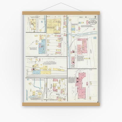 Old map wall art mockup — magnetic wood frame on white wall — Sanborn Fire Insurance Map from Catasauqua, Lehigh County, Pennsylvania (1896), Sheet #0007