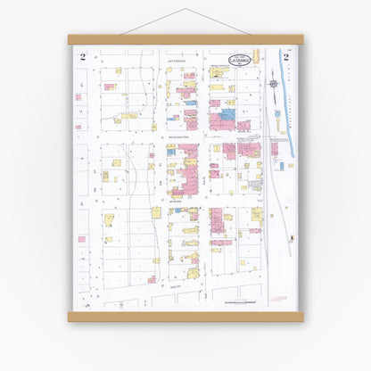 Old map wall art mockup — magnetic wood frame on white wall — Sanborn Fire Insurance Map from La Grange, Lewis County, Missouri (1930), Sheet #0002