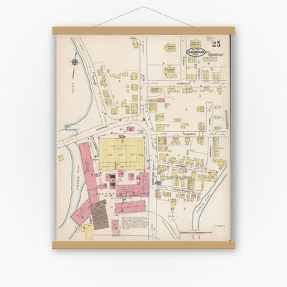 Old map wall art mockup — magnetic wood frame on white wall — Sanborn Fire Insurance Map from Framingham, Middlesex County, Massachusetts (1922), Sheet #0025