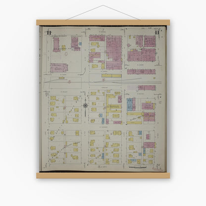Old map wall art mockup — magnetic wood frame on white wall — Sanborn Fire Insurance Map from Herrin, Williamson County, Illinois (1947), Sheet #0011