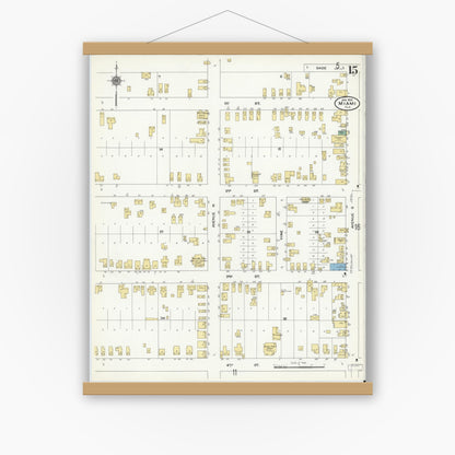 Old map wall art mockup — magnetic wood frame on white wall — Sanborn Fire Insurance Map from Miami, Dade County, Florida (1910), Sheet #0015