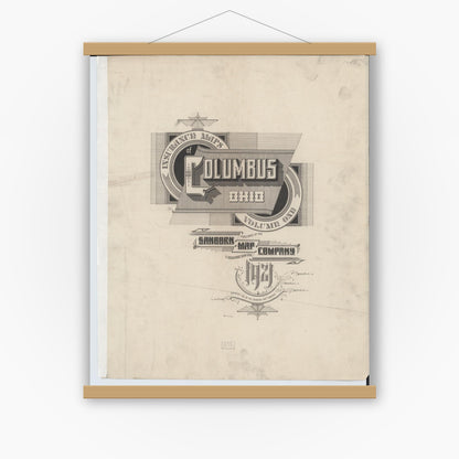 Old map wall art mockup — magnetic wood frame on white wall — Sanborn Fire Insurance Map from Columbus, Franklin County, Ohio (1921), Sheet #0001