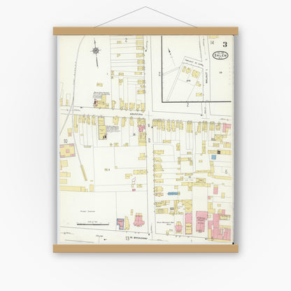 Old map wall art mockup — magnetic wood frame on white wall — Sanborn Fire Insurance Map from Salem, Salem County, New Jersey (1915), Sheet #0003