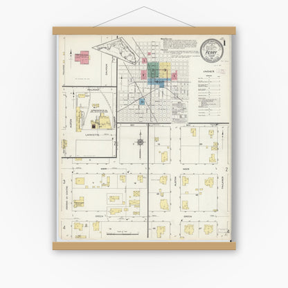 Old map wall art mockup — magnetic wood frame on white wall — Sanborn Fire Insurance Map from Perry, Taylor County, Florida (1913) - Complete Map Set