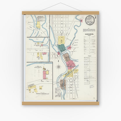 Old map wall art mockup — magnetic wood frame on white wall — Sanborn Fire Insurance Map from Three Rivers, Saint Joseph County, Michigan (1893) - Complete Map Set