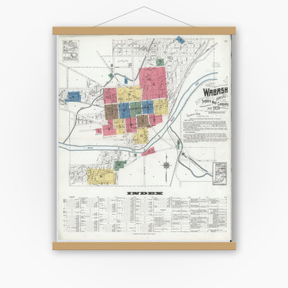 Old map wall art mockup — magnetic wood frame on white wall — Sanborn Fire Insurance Map from Wabash, Wabash County, Indiana (1920) - Complete Map Set