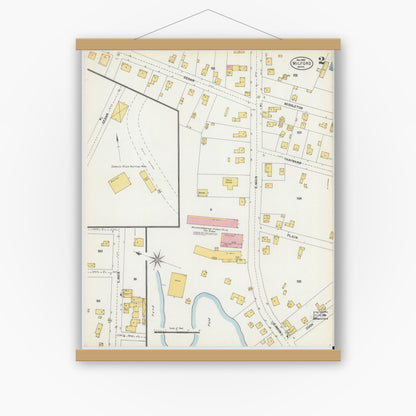 Old map wall art mockup — magnetic wood frame on white wall — Sanborn Fire Insurance Map from Milford, Worcester County, Massachusetts (1903), Sheet #0002