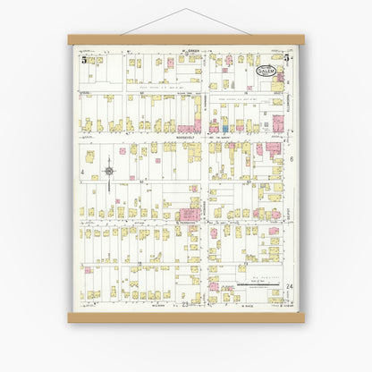 Old map wall art mockup — magnetic wood frame on white wall — Sanborn Fire Insurance Map from Salem, Columbiana County, Ohio (1926), Sheet #0005