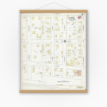 Old map wall art mockup — magnetic wood frame on white wall — Sanborn Fire Insurance Map from Tuscola, Douglas County, Illinois (1914), Sheet #0008
