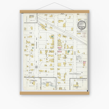 Old map wall art mockup — magnetic wood frame on white wall — Sanborn Fire Insurance Map from Black Earth, Dane County, Wisconsin (1899), Sheet #0001