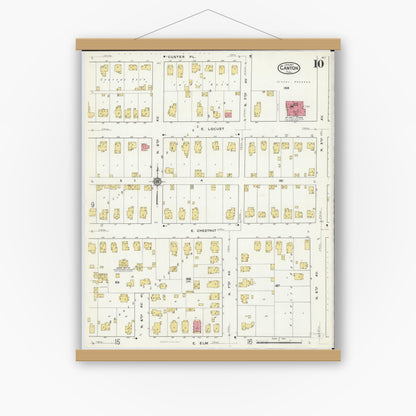 Old map wall art mockup — magnetic wood frame on white wall — Sanborn Fire Insurance Map from Canton, Fulton County, Illinois (1917), Sheet #0010