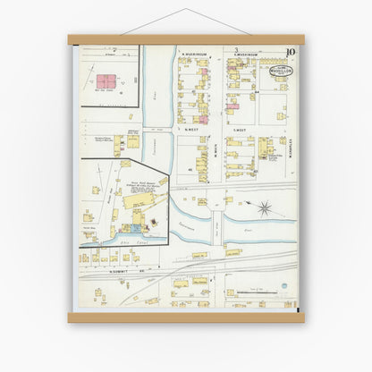 Old map wall art mockup — magnetic wood frame on white wall — Sanborn Fire Insurance Map from Massillon, Stark County, Ohio (1896), Sheet #0010