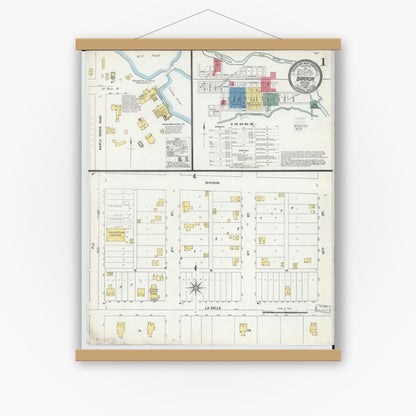 Old map wall art mockup — magnetic wood frame on white wall — Sanborn Fire Insurance Map from Barron, Barron County, Wisconsin (1892) - Complete Map Set