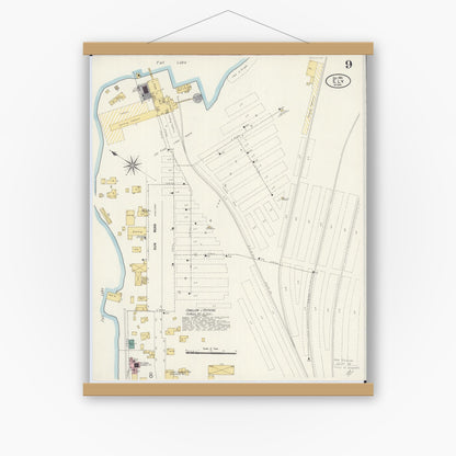 Old map wall art mockup — magnetic wood frame on white wall — Sanborn Fire Insurance Map from Ely, Saint Louis County, Minnesota (1906), Sheet #0009