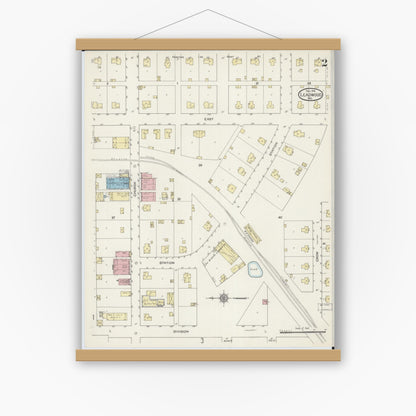 Old map wall art mockup — magnetic wood frame on white wall — Sanborn Fire Insurance Map from Leadwood, Saint Francois County, Missouri (1914), Sheet #0002