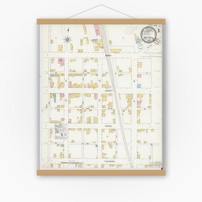 Old map wall art mockup — magnetic wood frame on white wall — Sanborn Fire Insurance Map from Port Royal, Juniata County, Pennsylvania (1899) - Complete Map Set