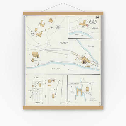 Old map wall art mockup — magnetic wood frame on white wall — Sanborn Fire Insurance Map from Brainerd, Crow Wing County, Minnesota (1898), Sheet #0016