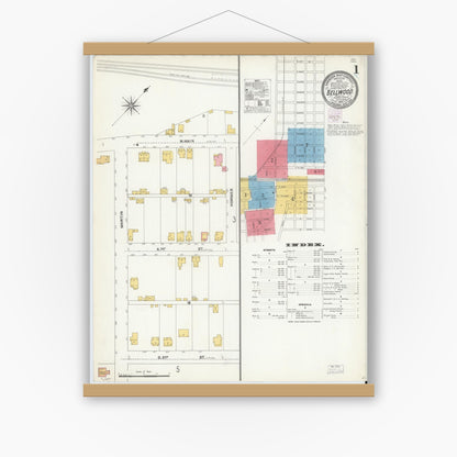 Old map wall art mockup — magnetic wood frame on white wall — Sanborn Fire Insurance Map from Bellwood, Blair County, Pennsylvania (1904) - Complete Map Set