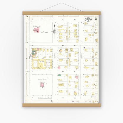 Old map wall art mockup — magnetic wood frame on white wall — Sanborn Fire Insurance Map from Tipton, Cedar County, Iowa (1906), Sheet #0005