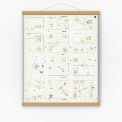 Old map wall art mockup — magnetic wood frame on white wall — Sanborn Fire Insurance Map from Garland, Dallas County, Texas (1901), Sheet #0003