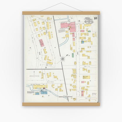 Old map wall art mockup — magnetic wood frame on white wall — Sanborn Fire Insurance Map from Southbridge, Worcester County, Massachusetts (1904), Sheet #0018
