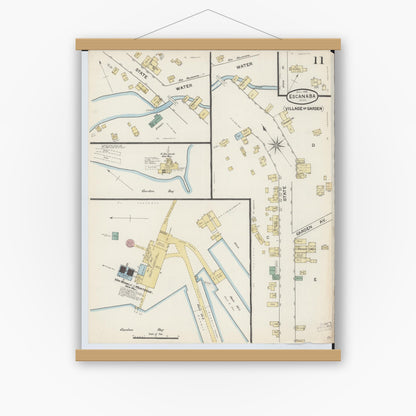 Old map wall art mockup — magnetic wood frame on white wall — Sanborn Fire Insurance Map from Escanaba, Delta County, Michigan (1888), Sheet #0011