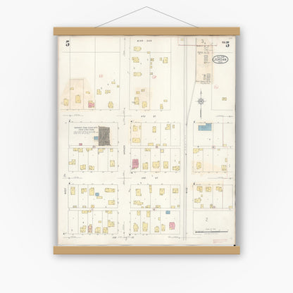 Old map wall art mockup — magnetic wood frame on white wall — Sanborn Fire Insurance Map from Jordan, Scott County, Minnesota (1933), Sheet #0005