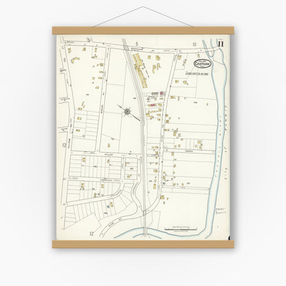 Old map wall art mockup — magnetic wood frame on white wall — Sanborn Fire Insurance Map from Chatham, Morris County, New Jersey (1921), Sheet #0011