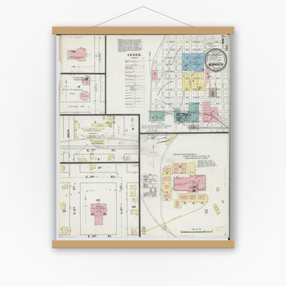 Old map wall art mockup — magnetic wood frame on white wall — Sanborn Fire Insurance Map from Monmouth, Warren County, Illinois (1892) - Complete Map Set