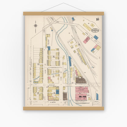 Old map wall art mockup — magnetic wood frame on white wall — Sanborn Fire Insurance Map from Shamokin, Northumberland County, Pennsylvania (1922), Sheet #0010