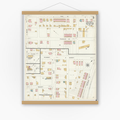 Old map wall art mockup — magnetic wood frame on white wall — Sanborn Fire Insurance Map from Souderton, Montgomery County, Pennsylvania (1908), Sheet #0005