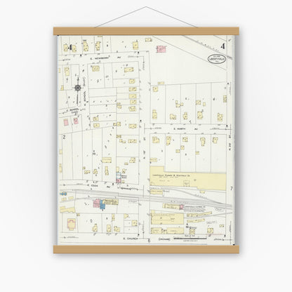 Old map wall art mockup — magnetic wood frame on white wall — Sanborn Fire Insurance Map from Libertyville, Lake County, Illinois (1924), Sheet #0004
