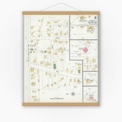 Old map wall art mockup — magnetic wood frame on white wall — Sanborn Fire Insurance Map from Wolcottville, Noble And LaGrange Counties, Indiana (1901), Sheet #0002