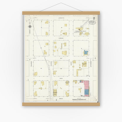 Old map wall art mockup — magnetic wood frame on white wall — Sanborn Fire Insurance Map from Perry, Taylor County, Florida (1913), Sheet #0002