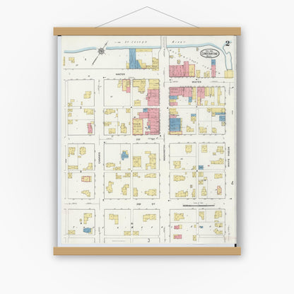 Old map wall art mockup — magnetic wood frame on white wall — Sanborn Fire Insurance Map from Constantine, Saint Joseph County, Michigan (1916), Sheet #0002