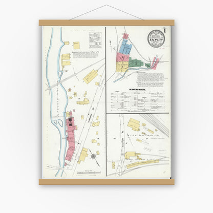 Old map wall art mockup — magnetic wood frame on white wall — Sanborn Fire Insurance Map from Brewster, Putnam County, New York (1910) - Complete Map Set