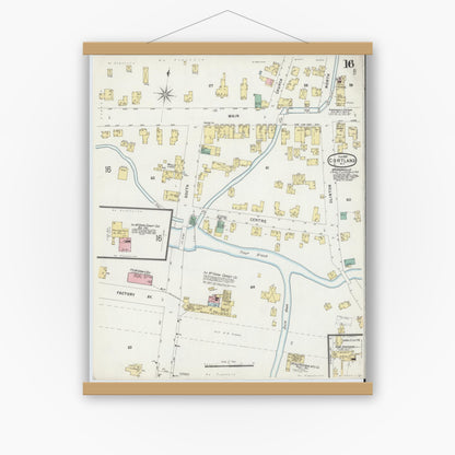 Old map wall art mockup — magnetic wood frame on white wall — Sanborn Fire Insurance Map from Cortland, Cortland County, New York (1897), Sheet #0016