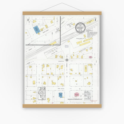 Old map wall art mockup — magnetic wood frame on white wall — Sanborn Fire Insurance Map from Neponset, Bureau County, Illinois (1928) - Complete Map Set
