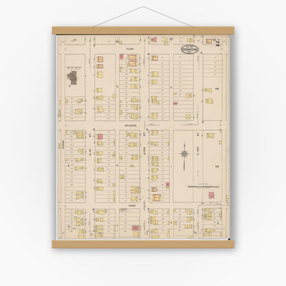Old map wall art mockup — magnetic wood frame on white wall — Sanborn Fire Insurance Map from Dennison, Tuscarawas County, Ohio (1921), Sheet #0002