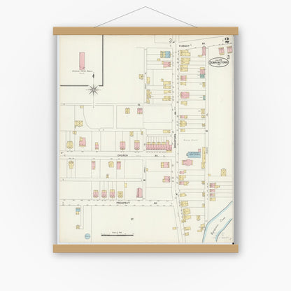 Old map wall art mockup — magnetic wood frame on white wall — Sanborn Fire Insurance Map from Downingtown, Chester County, Pennsylvania (1898), Sheet #0002