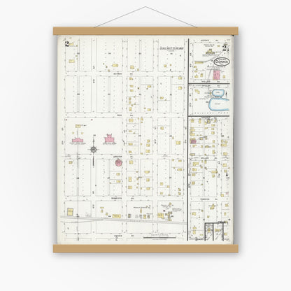 Old map wall art mockup — magnetic wood frame on white wall — Sanborn Fire Insurance Map from Donna, Hidalgo County, Texas (1925), Sheet #0002